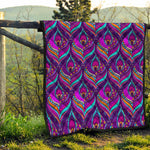 Purple Bohemian Peacock Feather Print Quilt