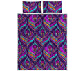 Purple Bohemian Peacock Feather Print Quilt Bed Set