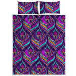 Purple Bohemian Peacock Feather Print Quilt Bed Set