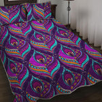 Purple Bohemian Peacock Feather Print Quilt Bed Set