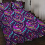 Purple Bohemian Peacock Feather Print Quilt Bed Set