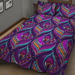 Purple Bohemian Peacock Feather Print Quilt Bed Set
