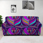Purple Bohemian Peacock Feather Print Sofa Cover