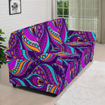 Purple Bohemian Peacock Feather Print Sofa Cover