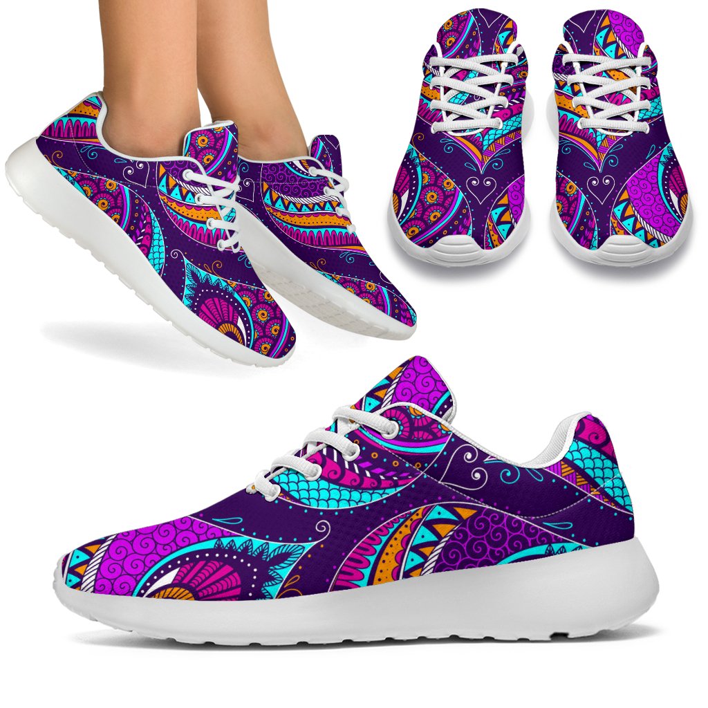 Purple Bohemian Peacock Feather Print Sport Shoes GearFrost