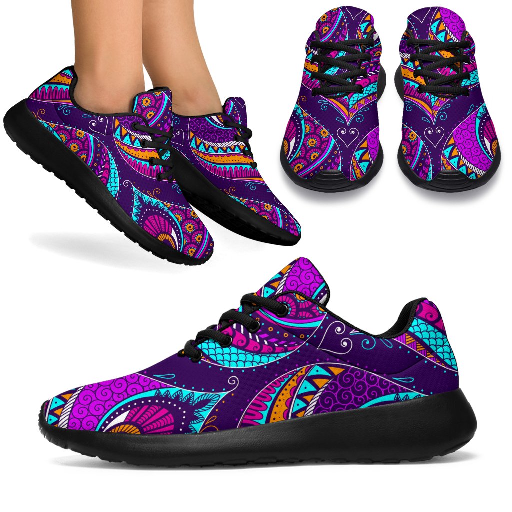 Purple Bohemian Peacock Feather Print Sport Shoes GearFrost