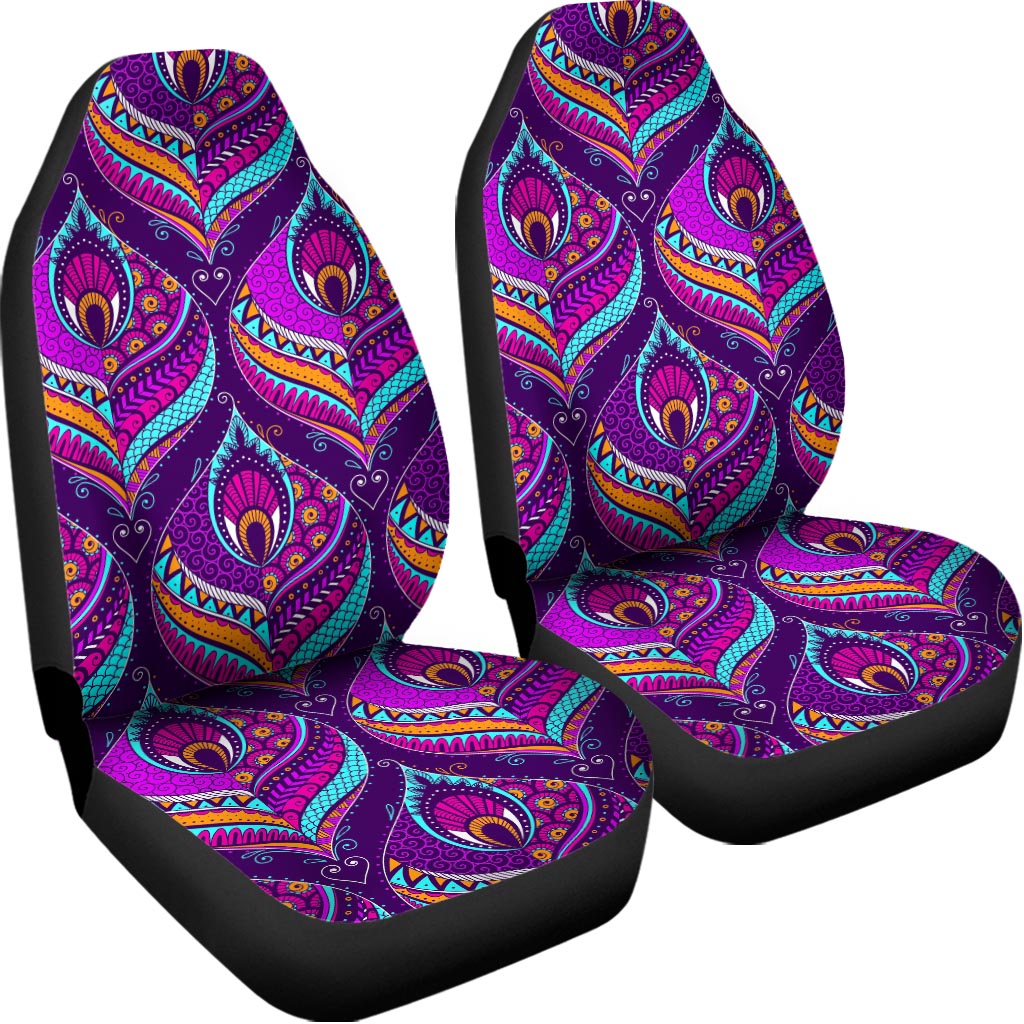 Purple Bohemian Peacock Feather Print Universal Fit Car Seat Covers
