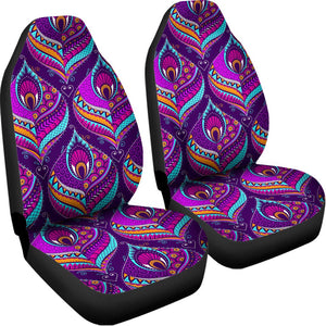 Purple Bohemian Peacock Feather Print Universal Fit Car Seat Covers