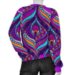 Purple Bohemian Peacock Feather Print Women's Crewneck Sweatshirt GearFrost