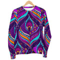 Purple Bohemian Peacock Feather Print Women's Crewneck Sweatshirt