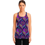 Purple Bohemian Peacock Feather Print Women's Racerback Tank Top