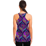 Purple Bohemian Peacock Feather Print Women's Racerback Tank Top