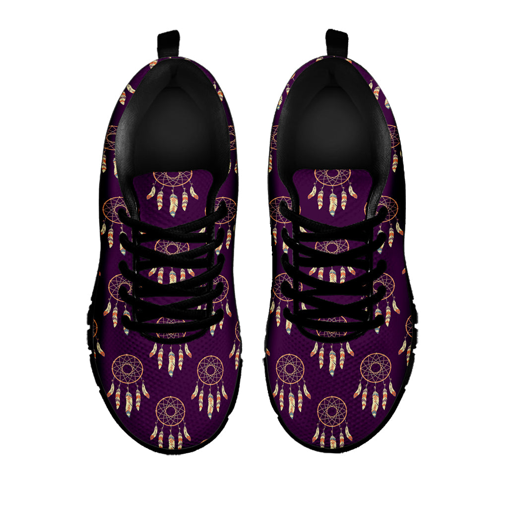 Purple Boho Dream Catcher Pattern Print Black Sneakers