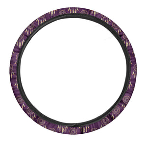 Purple Boho Dream Catcher Pattern Print Car Steering Wheel Cover