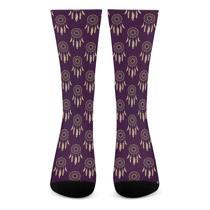 Purple Boho Dream Catcher Pattern Print Crew Socks