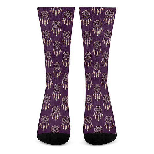 Purple Boho Dream Catcher Pattern Print Crew Socks