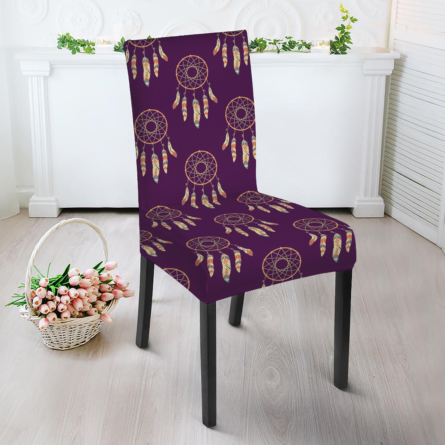 Purple Boho Dream Catcher Pattern Print Dining Chair Slipcover