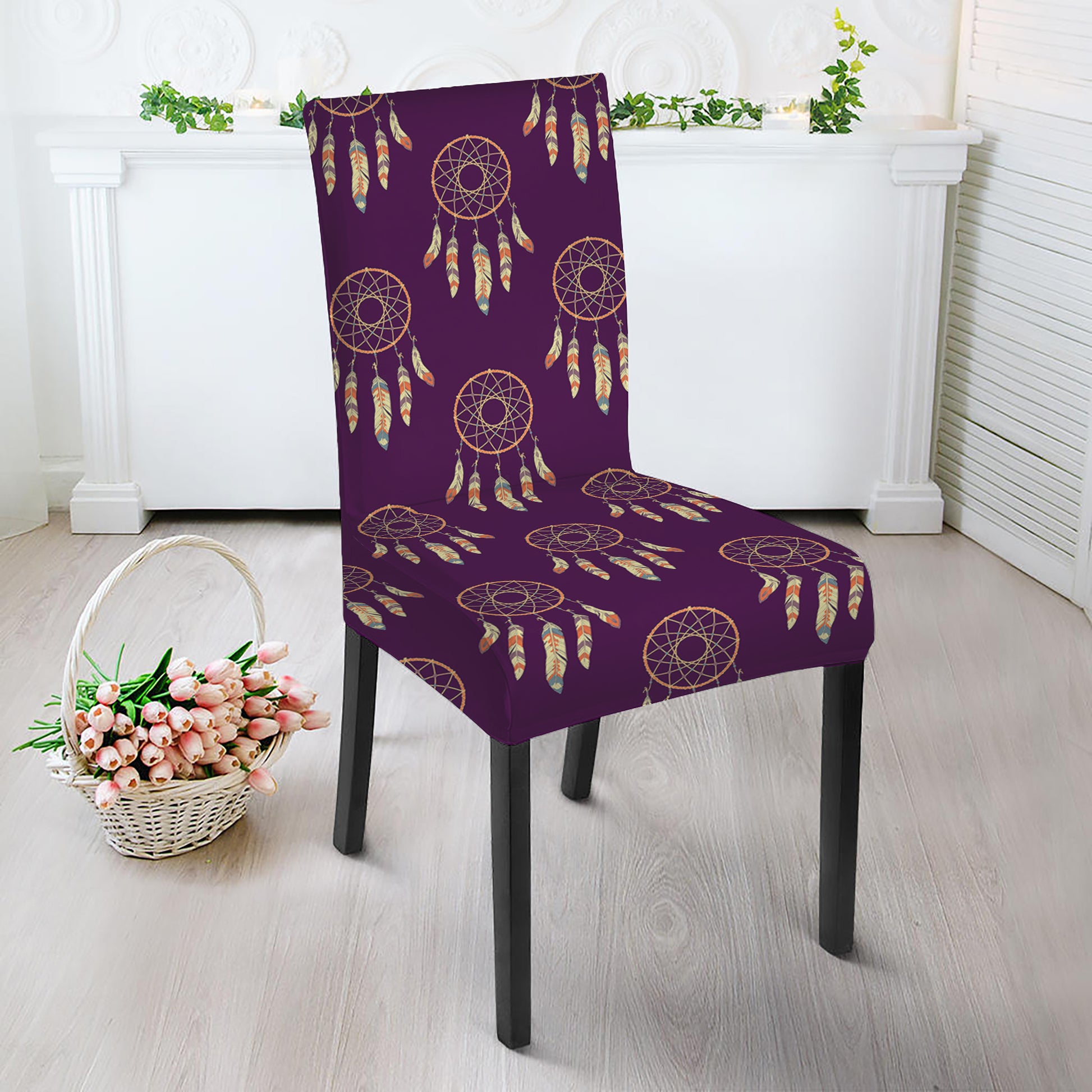 Purple Boho Dream Catcher Pattern Print Dining Chair Slipcover