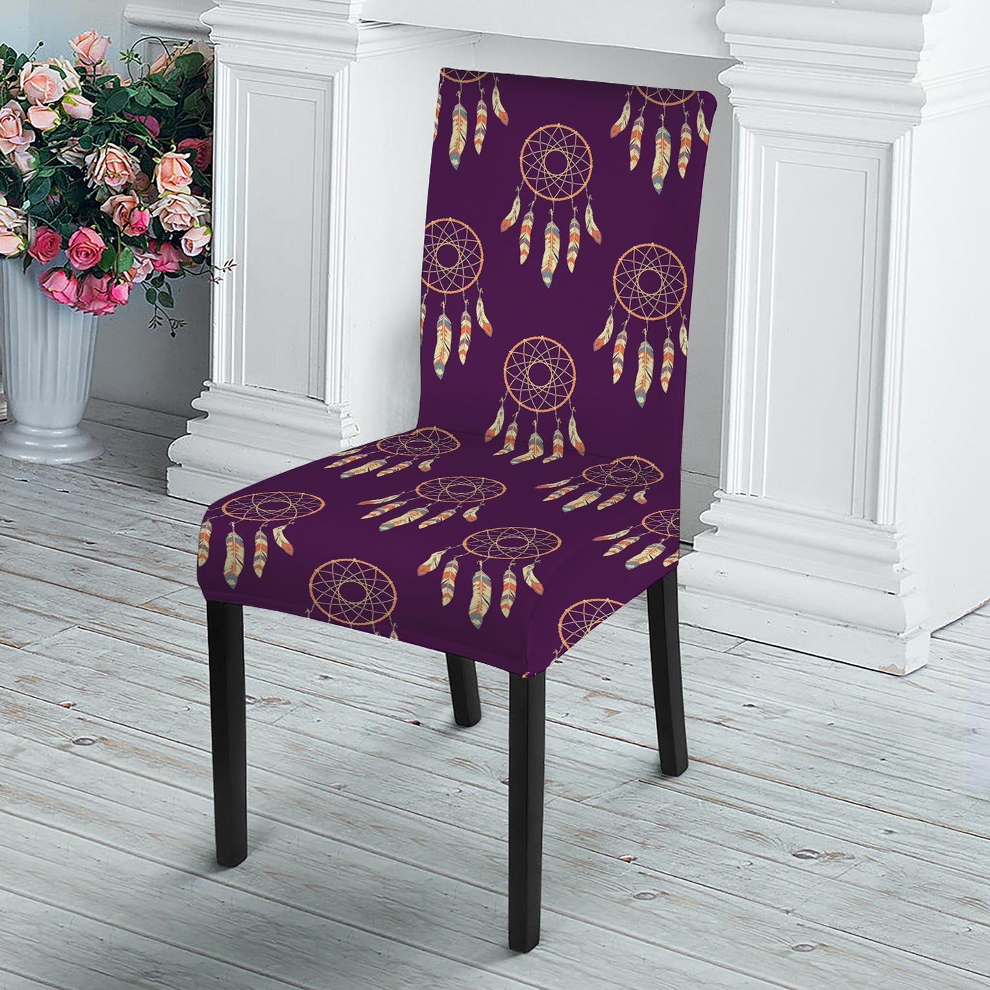 Purple Boho Dream Catcher Pattern Print Dining Chair Slipcover