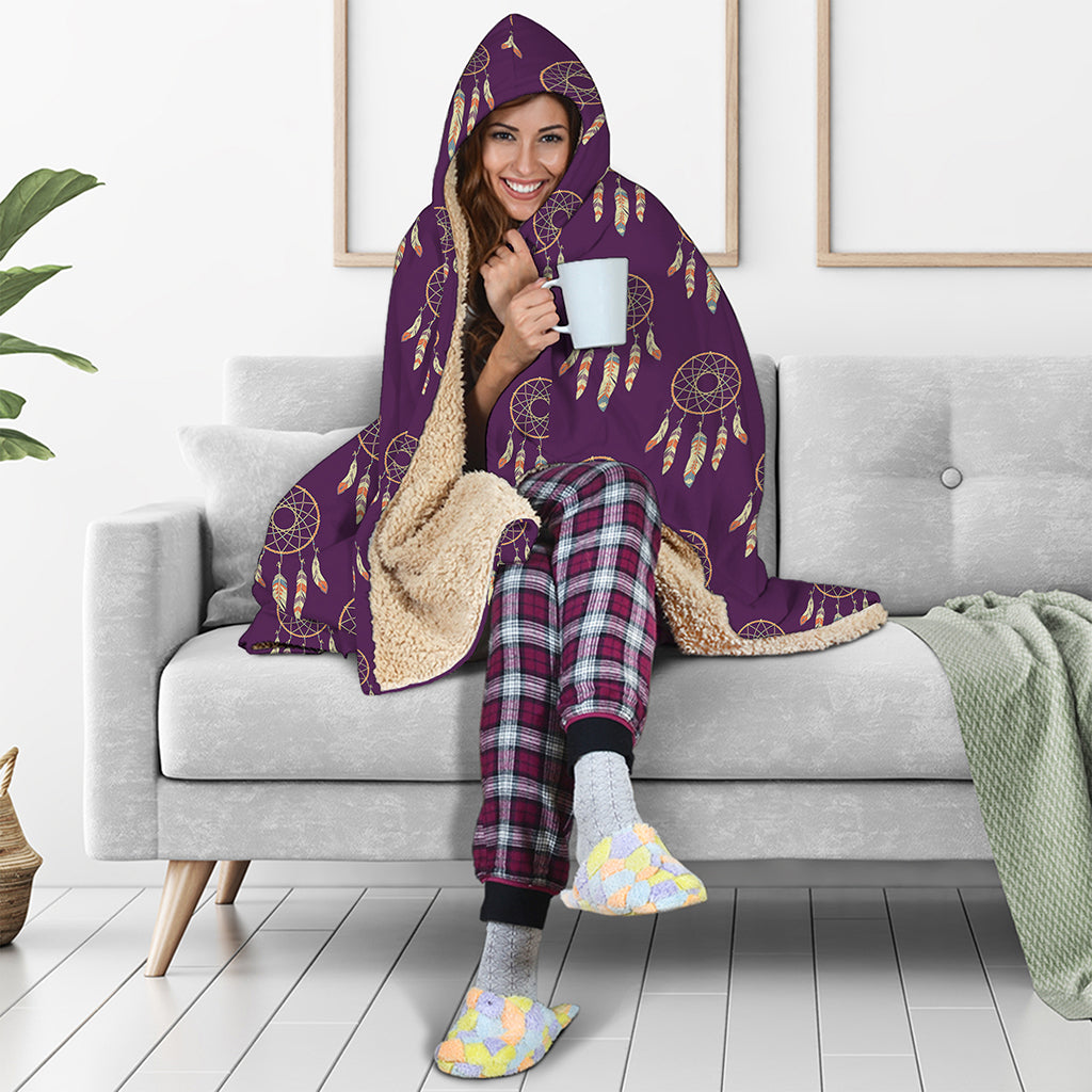 Purple Boho Dream Catcher Pattern Print Hooded Blanket