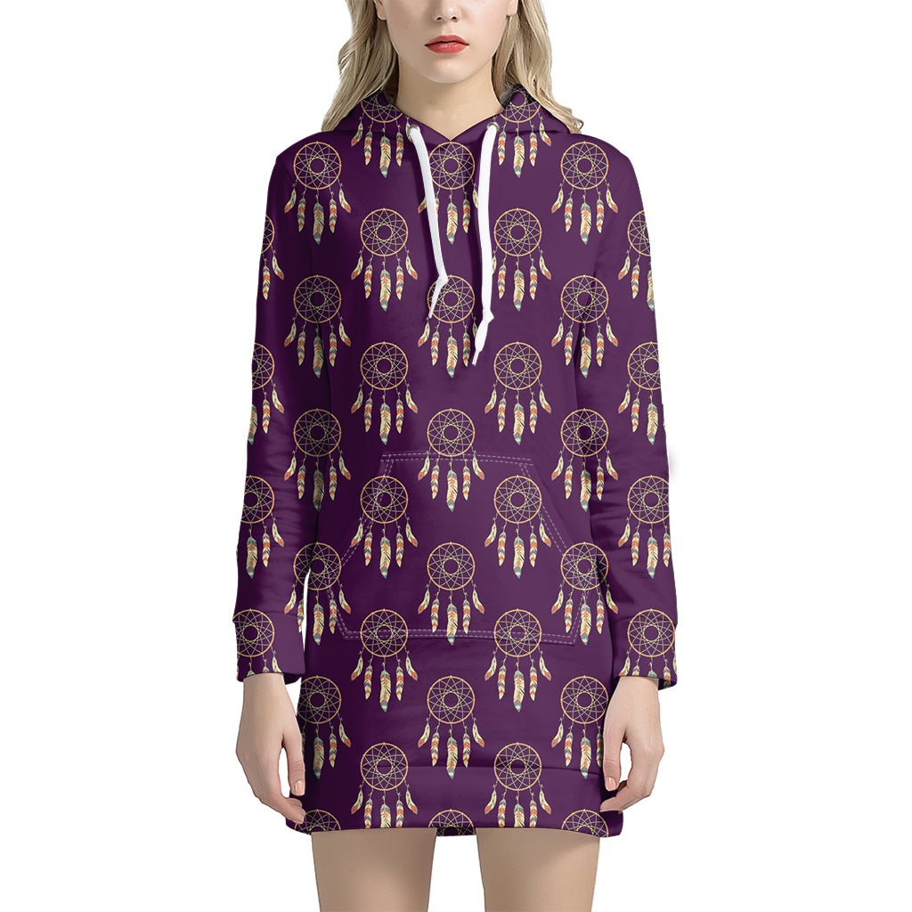 Purple Boho Dream Catcher Pattern Print Hoodie Dress