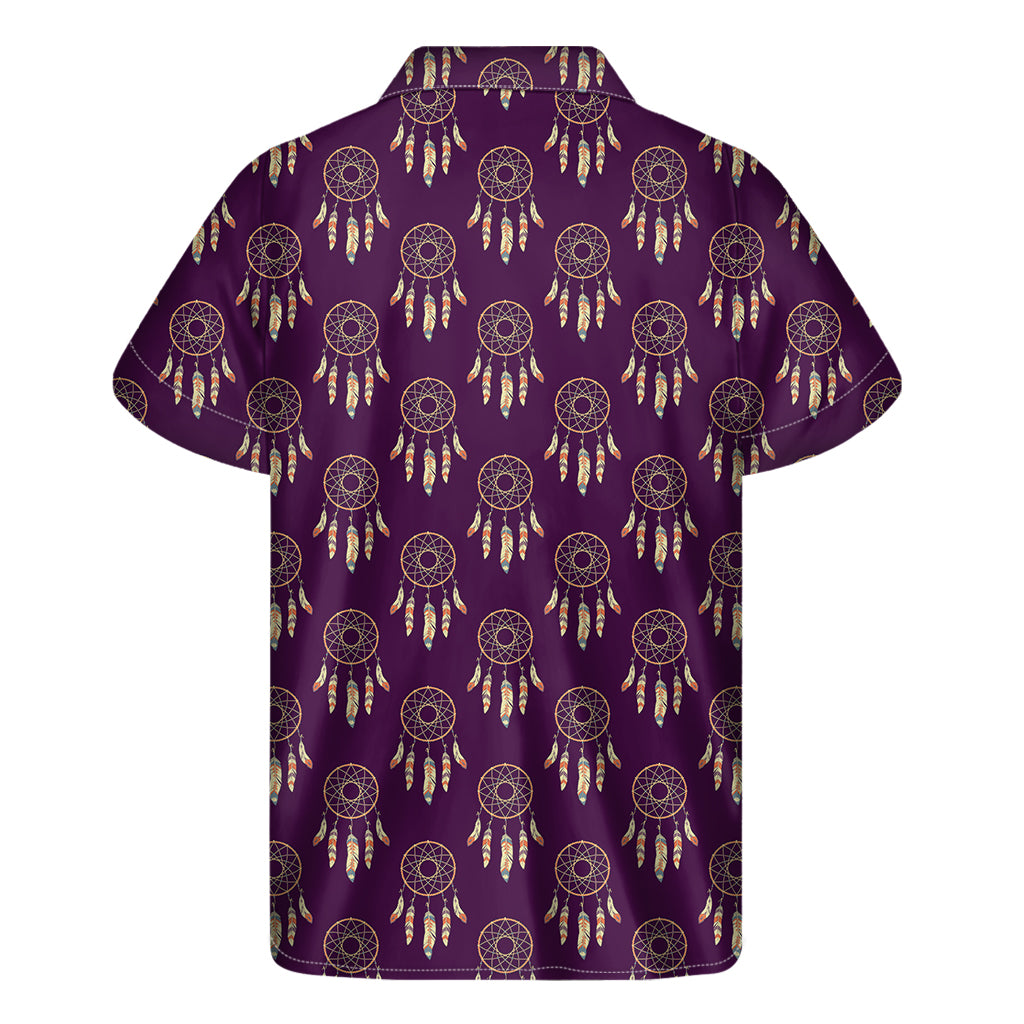 Purple Boho Dream Catcher Pattern Print Men's Short Sleeve Shirt