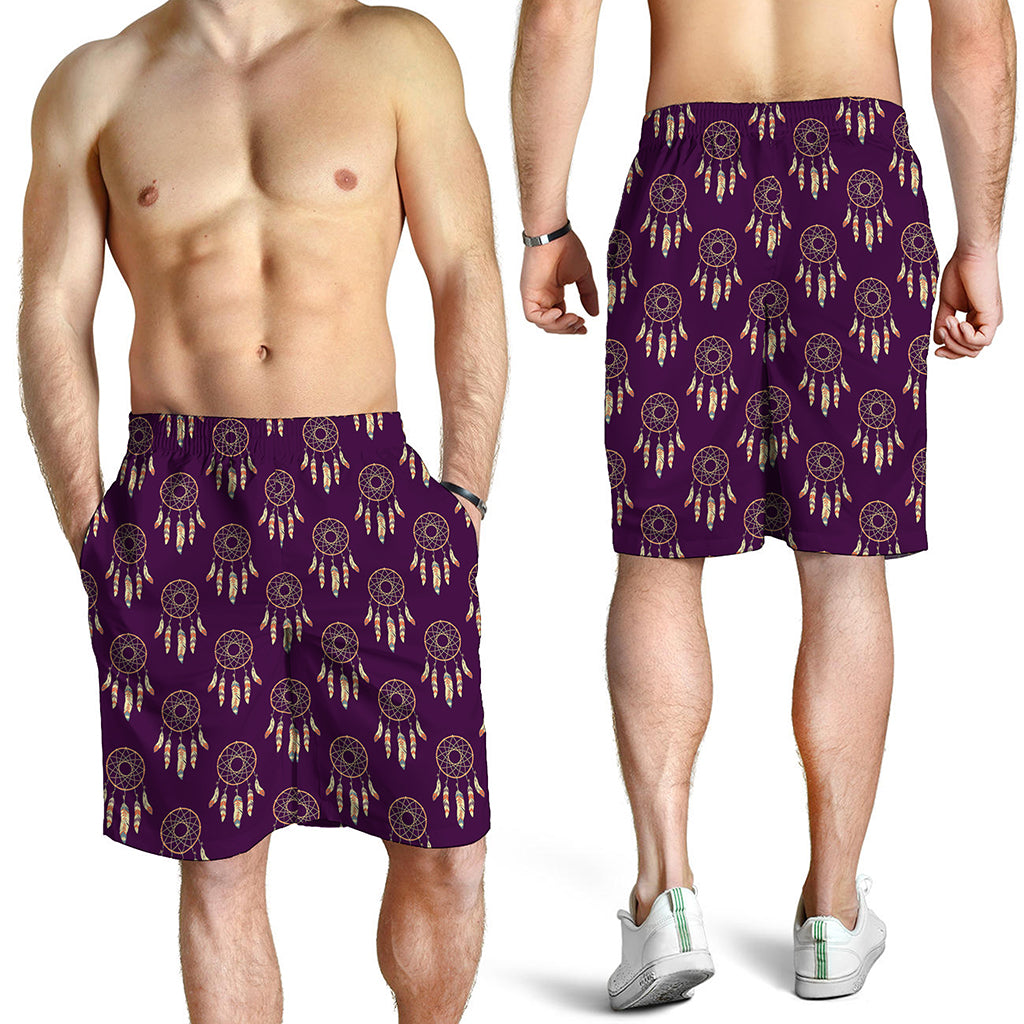 Purple Boho Dream Catcher Pattern Print Men's Shorts