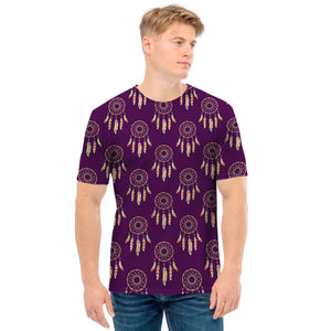 Purple Boho Dream Catcher Pattern Print Men's T-Shirt