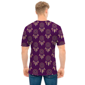 Purple Boho Dream Catcher Pattern Print Men's T-Shirt