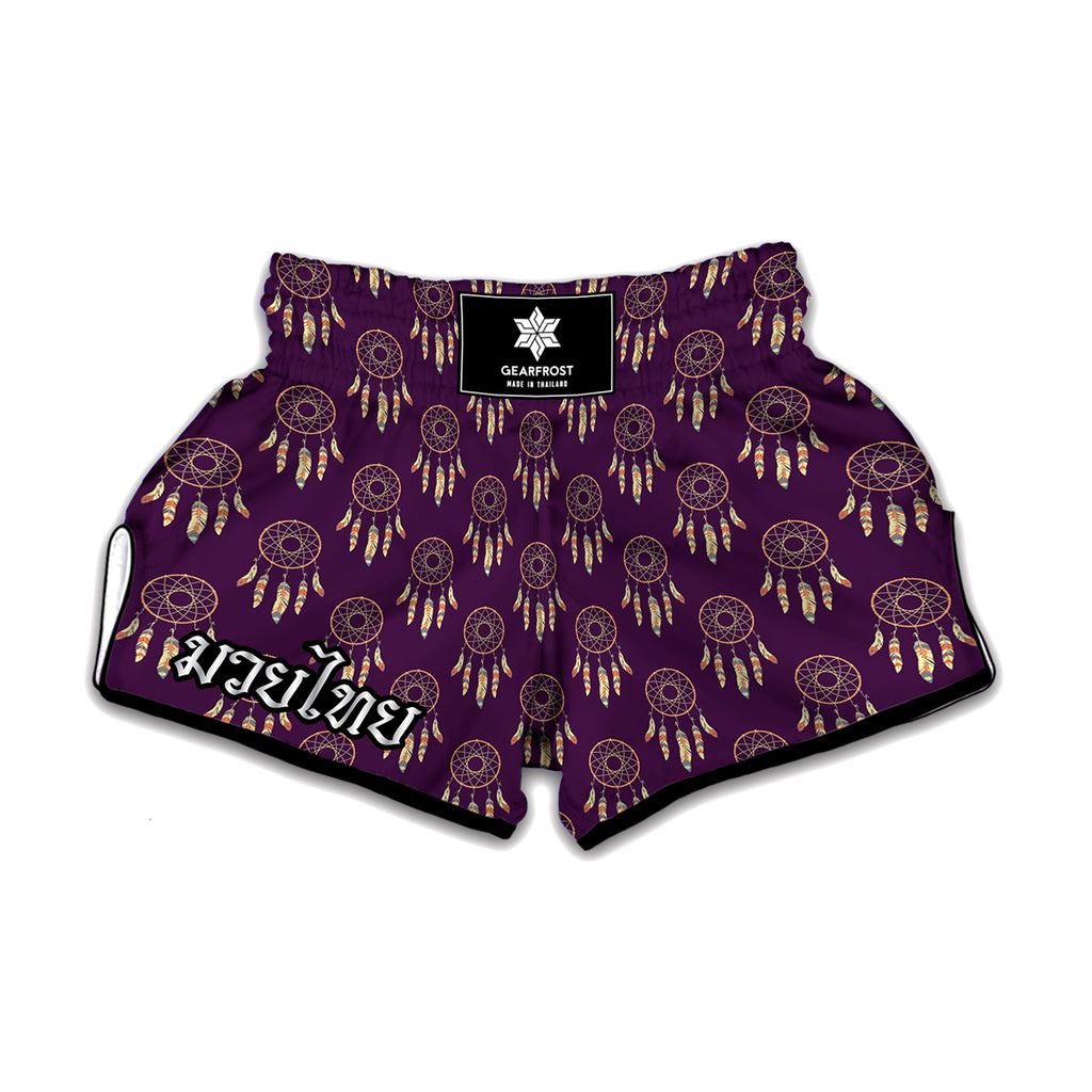 Purple Boho Dream Catcher Pattern Print Muay Thai Boxing Shorts