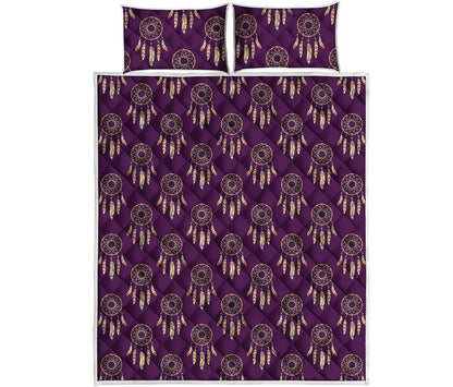 Purple Boho Dream Catcher Pattern Print Quilt Bed Set