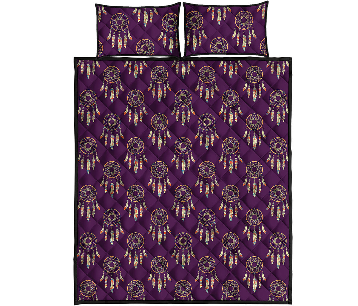 Purple Boho Dream Catcher Pattern Print Quilt Bed Set