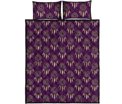 Purple Boho Dream Catcher Pattern Print Quilt Bed Set