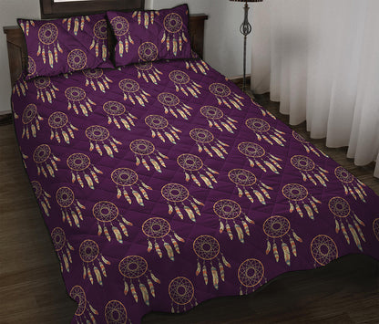 Purple Boho Dream Catcher Pattern Print Quilt Bed Set