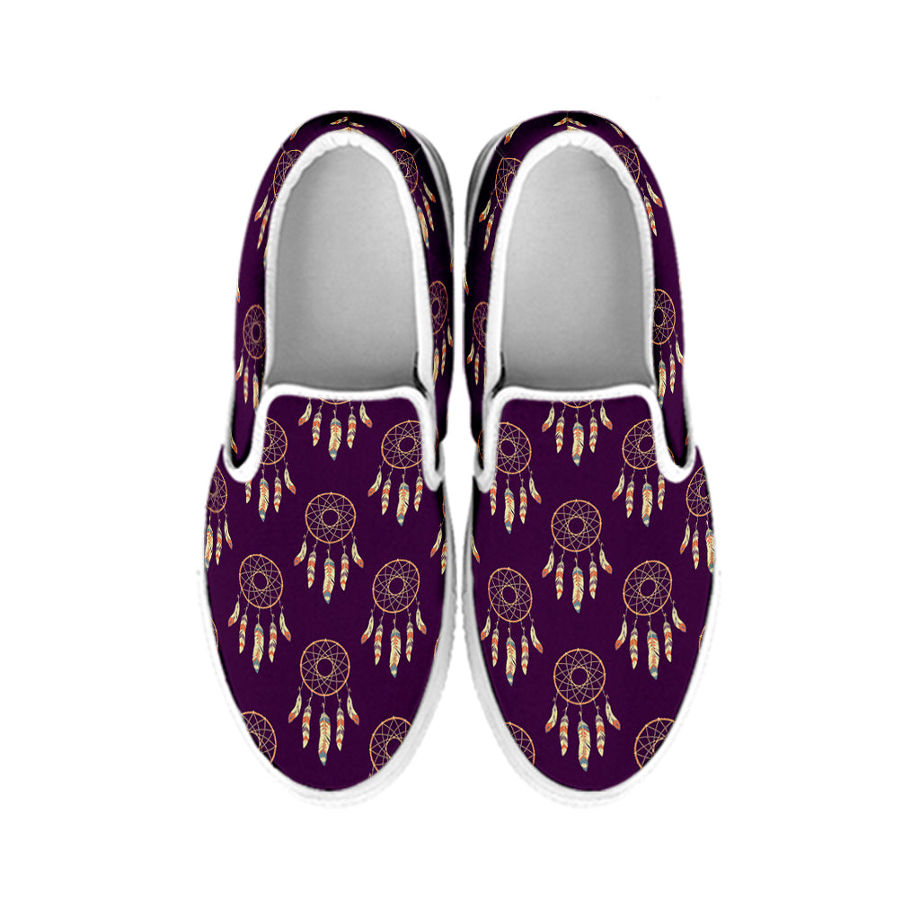 Purple Boho Dream Catcher Pattern Print White Slip On Shoes