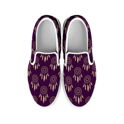 Purple Boho Dream Catcher Pattern Print White Slip On Shoes