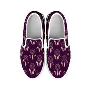 Purple Boho Dream Catcher Pattern Print White Slip On Shoes