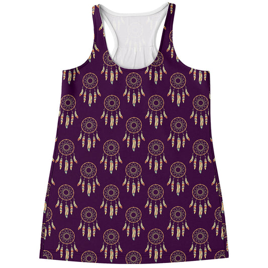 Purple Boho Dream Catcher Pattern Print Women's Racerback Tank Top