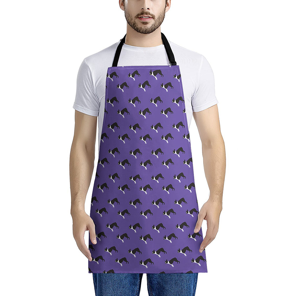 Purple Boston Terrier Pattern Print Apron