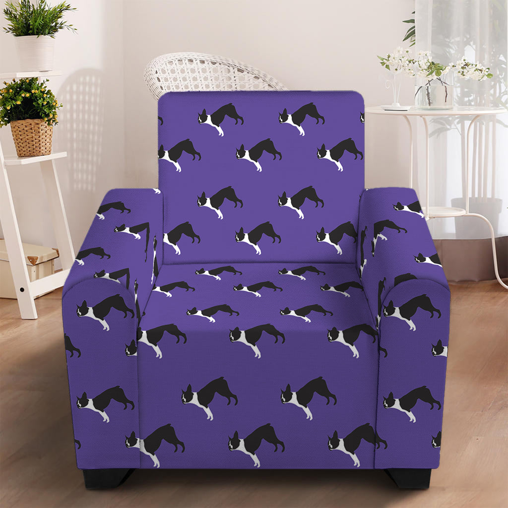 Purple Boston Terrier Pattern Print Armchair Slipcover