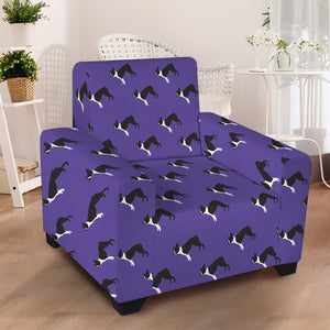 Purple Boston Terrier Pattern Print Armchair Slipcover