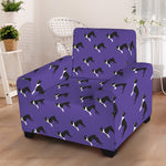 Purple Boston Terrier Pattern Print Armchair Slipcover