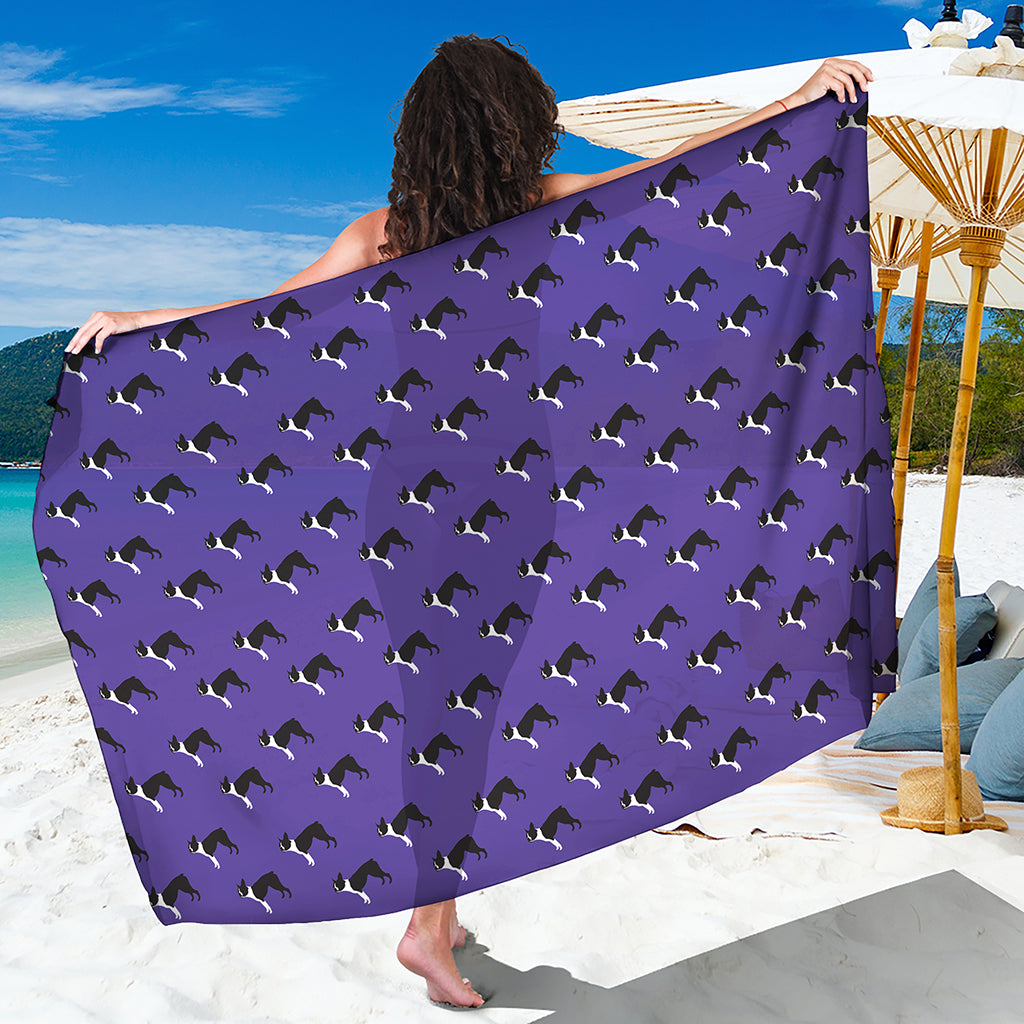 Purple Boston Terrier Pattern Print Beach Sarong Wrap