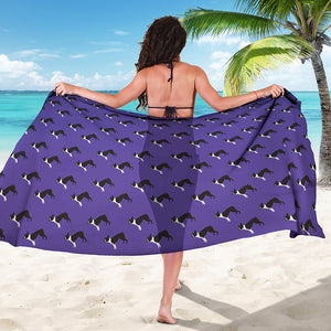 Purple Boston Terrier Pattern Print Beach Sarong Wrap