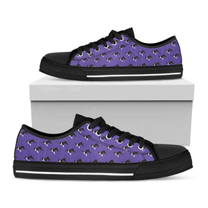 Purple Boston Terrier Pattern Print Black Low Top Shoes