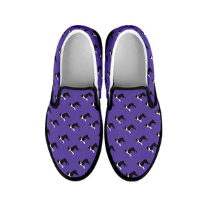 Purple Boston Terrier Pattern Print Black Slip On Shoes