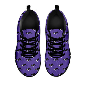 Purple Boston Terrier Pattern Print Black Sneakers