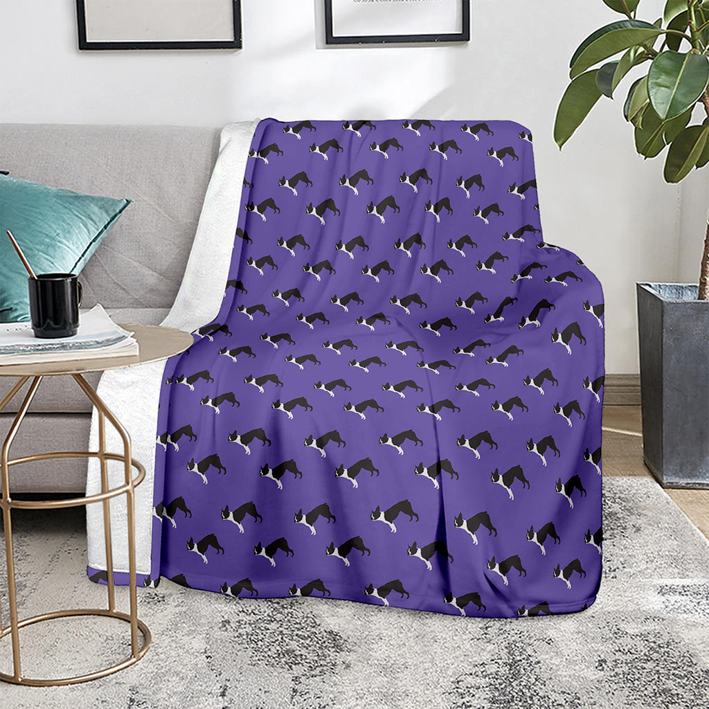 Purple Boston Terrier Pattern Print Blanket