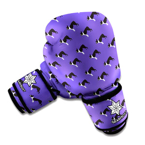 Purple Boston Terrier Pattern Print Boxing Gloves