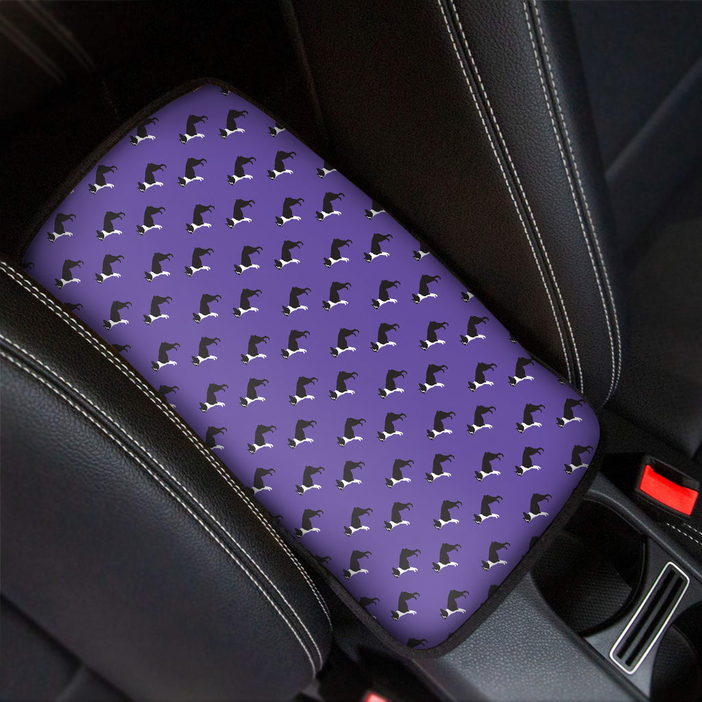 Purple Boston Terrier Pattern Print Car Center Console Cover